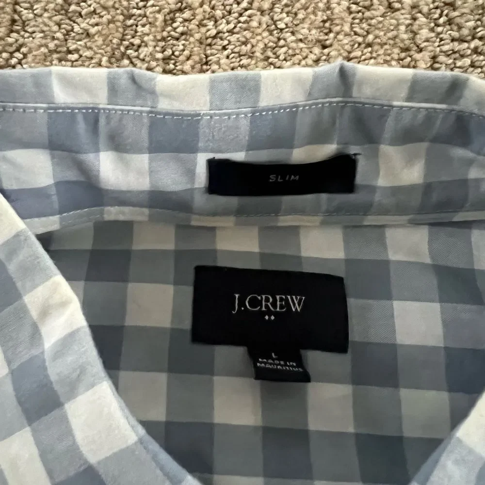 J. Crew Mens Blue and White Checkered Button Down Shirt